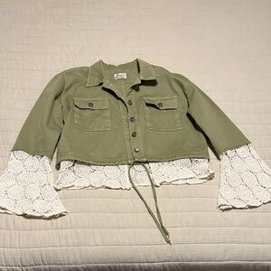 Olive Green Jacket with Lace Sleeves